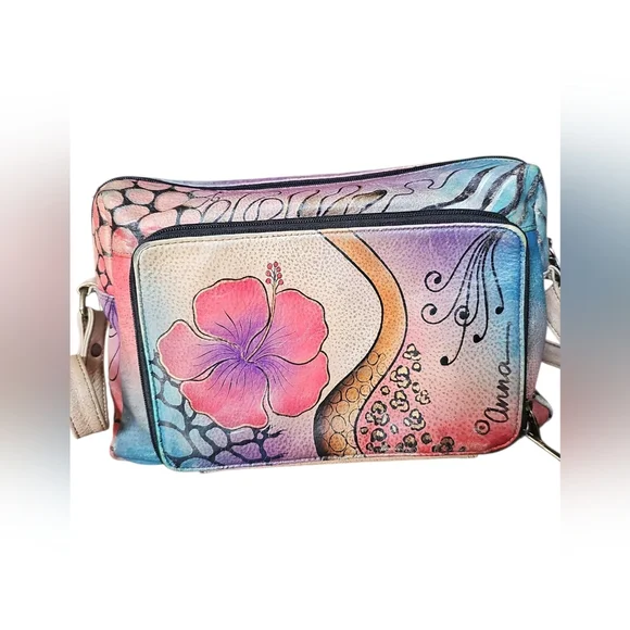 Anna By Anuschka Hand Painted Floral Shoulder Crossbody Leather Bag - Picture 3 of 16